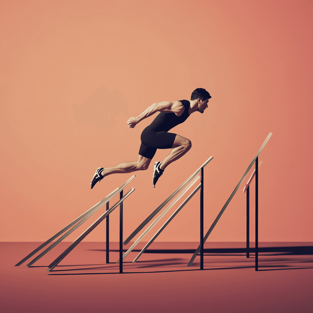 Athlete jumping hurdles, representing stages of trust